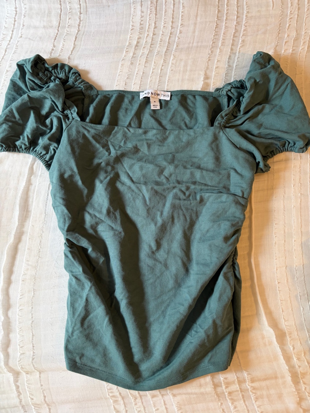 Olive Moss Green Blouse Slightly Puffed Sleeves